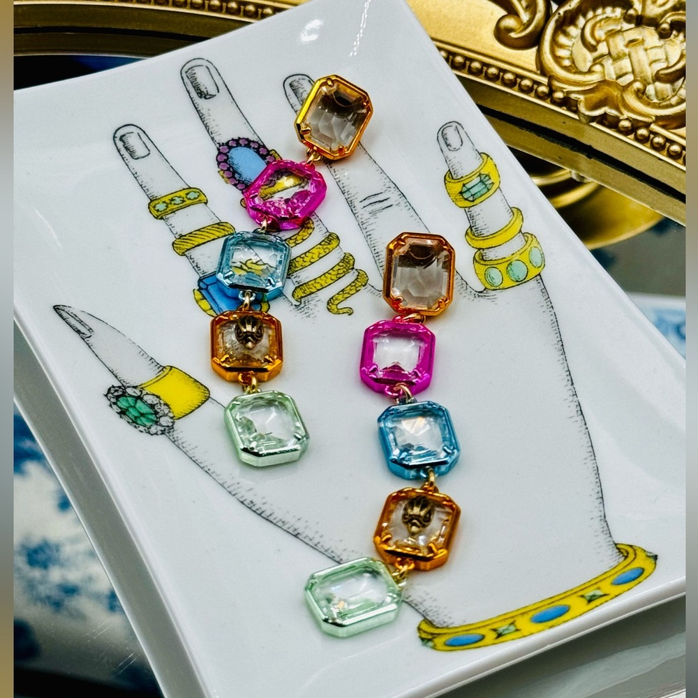 🆕 KURT GEIGER LONDON 🧿 NWOT Eagle Head Multicolor Crystal Linear Drop Earring - Picture 11 of 16